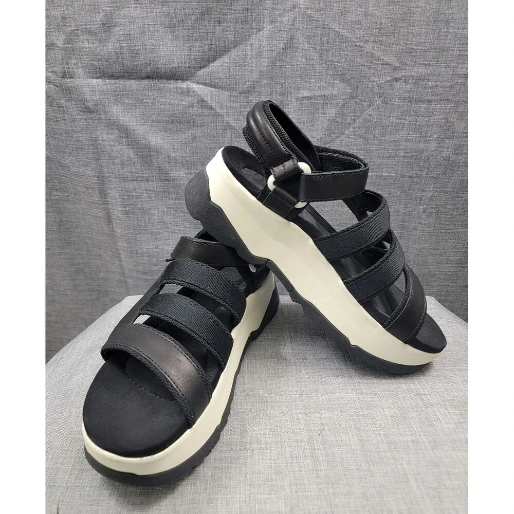 Teva Women's Zamora Platform Sandals 1015177 BLK Leather Canvas SZ 10